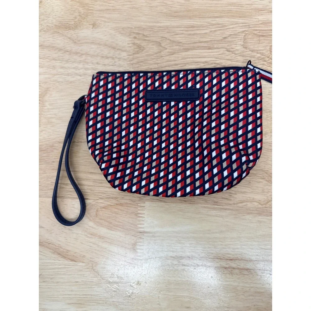 Tommy Hilfiger Red White Blue Geometric Nylon Wristlet Pouch Clutch Bag #62